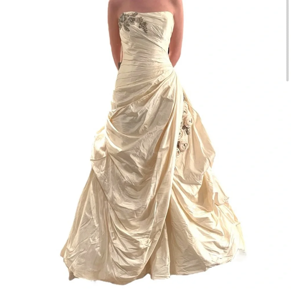 NWT ENZOANI Erica Light Ivory/Antique Gold Koyna Silk Princess Dress (6) - Picture 3 of 14